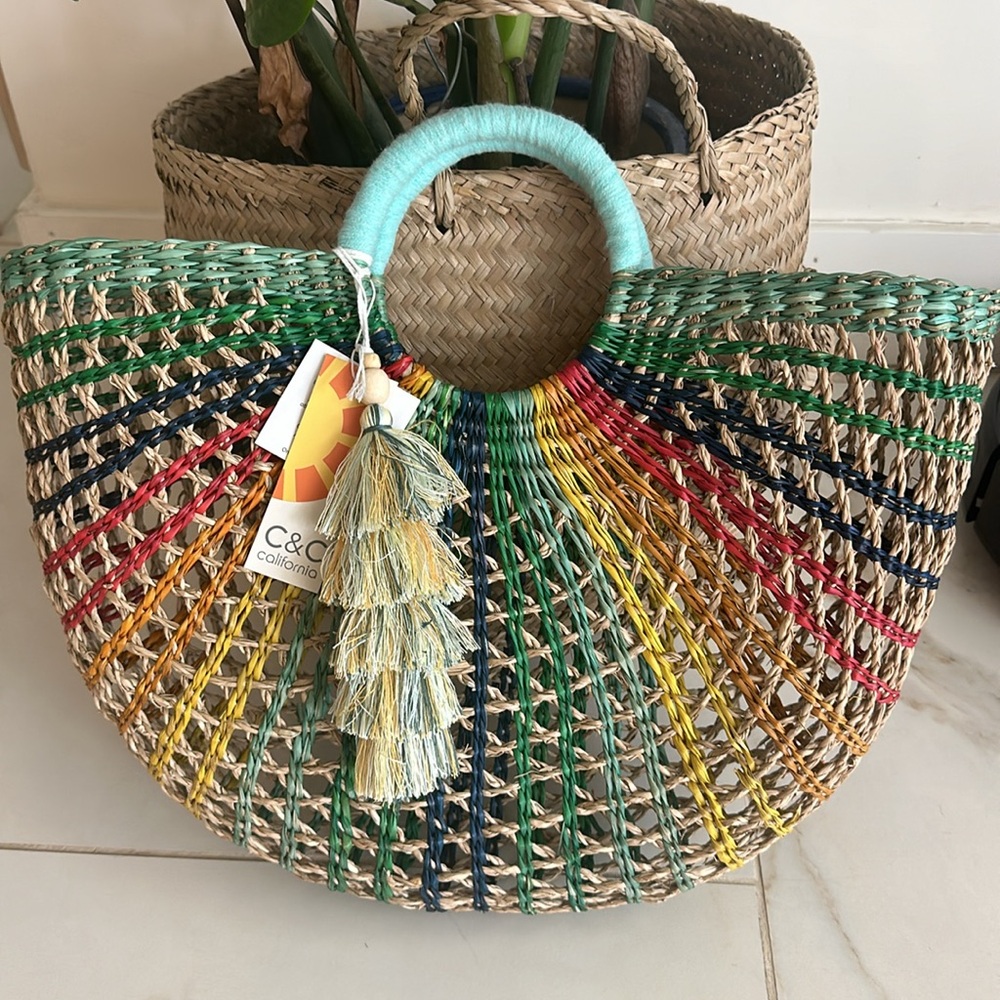 NWT Colorwheel Natural Straw Tote Bag Rainbow 🌈 sold at Anthropologie